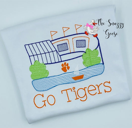Tiger Paw Stadium with Lake Embroidery Tshirt
