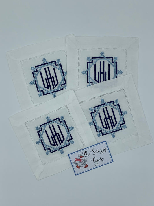 Monogrammed Linen Cocktail Napkins Set